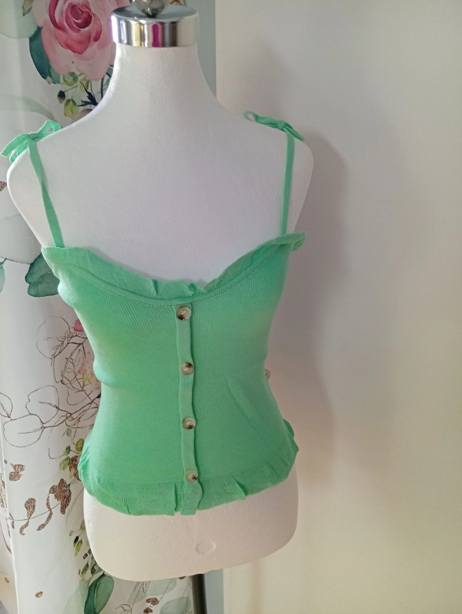 Top caraco acanalado con escote en corazón y tirantes ajustables 💯 viscosa talla 36/38 – photo 2